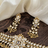 White American Diamond Designer High Neck Choker -Gold Bead -G11304